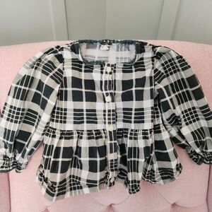 Kate Quinn 3t Green White Checkered Blouse Top Shirt